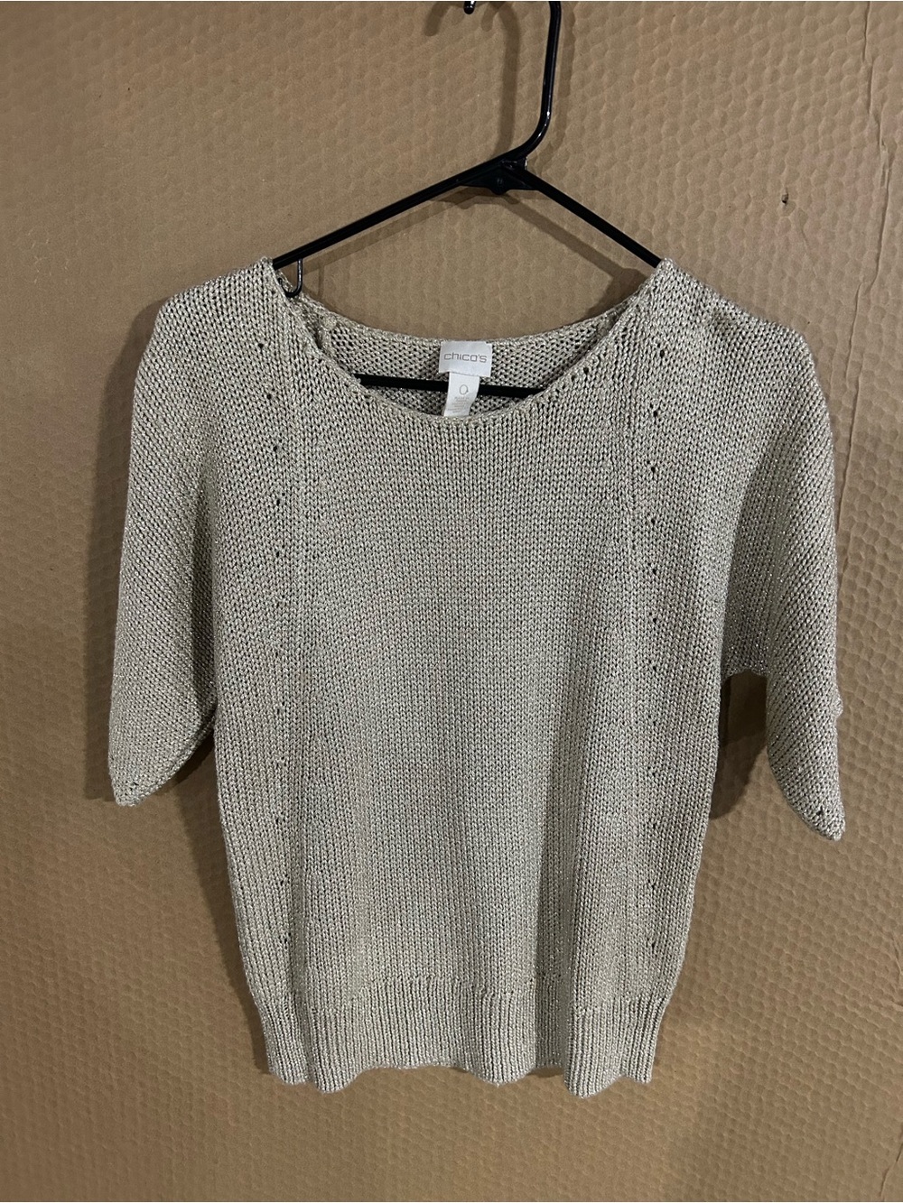 Chico's Short-Sleeve Crewneck Sweater in Light Beige